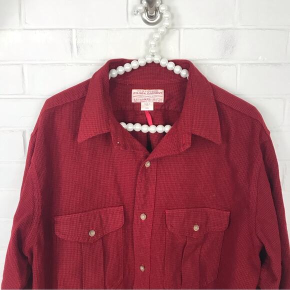 Filson Men’s Vintage Red 100% Virgin Wool Thick Button Down Shirt Size XXL - Picture 2 of 9